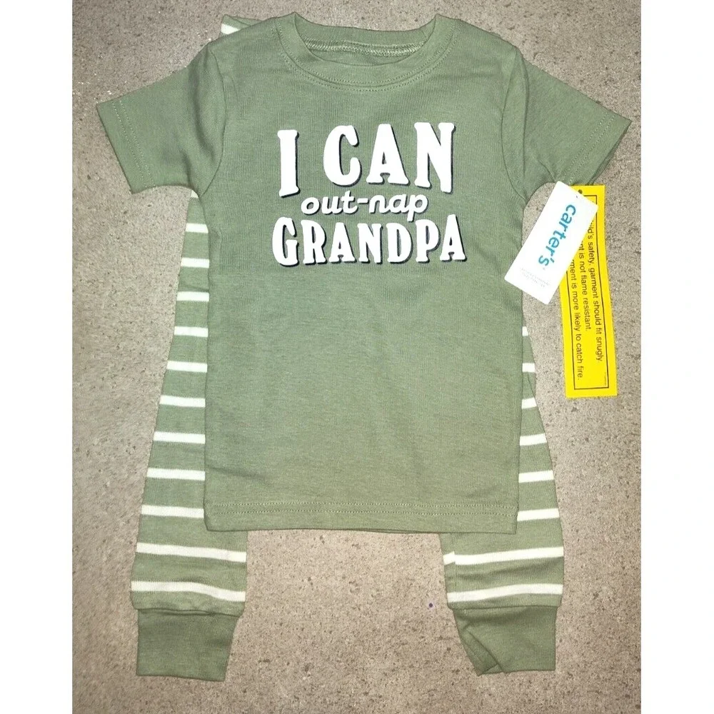 Carter's‎ 2T I Can Out-Nap Grandpa Toddler Pajamas 2pc Cotton Green Unisex